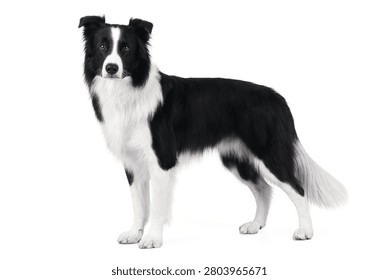 Border Collie Looking Forward Isolated on White Background
