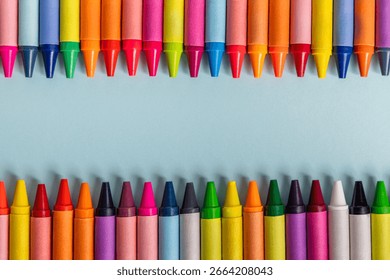 A border created using rows of colorful crayons.