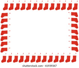 Border, Frame, Or Background Of Red Christmas Stocking On A White Background