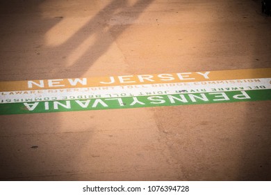 Border Line Of Two East Coast States: Pennsylvania And New Jersey.