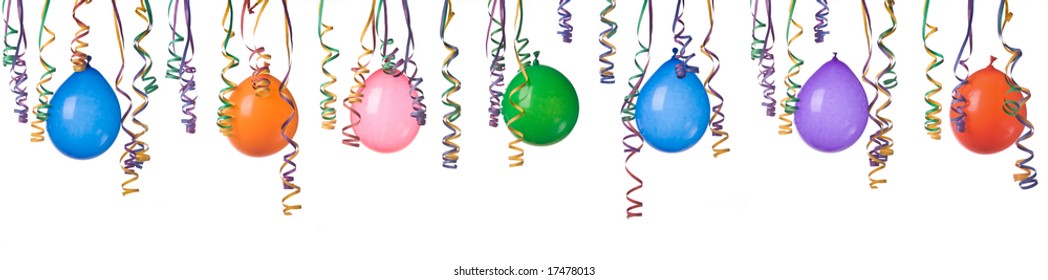 Border Made From Colorful Balloons And Confetti Isolated On White Background XXL Easy To Separate And Make Your Own Design