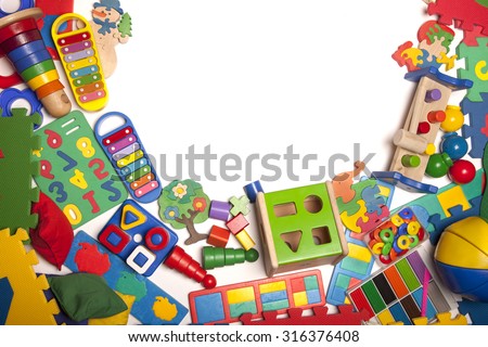border of very many kids toys