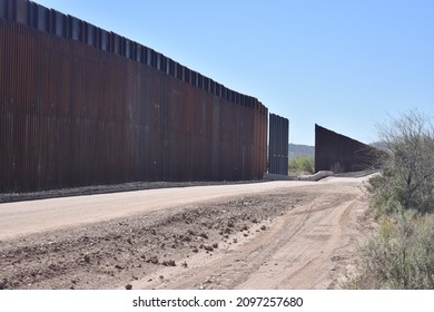 Border Wall Construction On The USA Mexico Border In The Sonoran Desert In Arizona