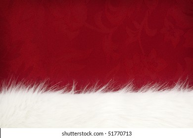 Border Of White Fur Over Festive Red Brocade.  Lots Of Copy-space.