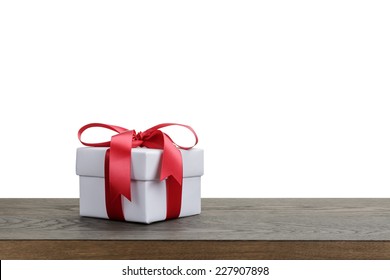 border with white gift box with red ribbon bow, holiday template - Powered by Shutterstock