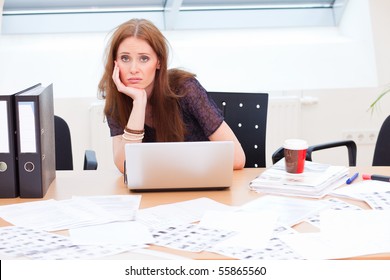 Bored Business Woman Is Getting Really Tired From Work