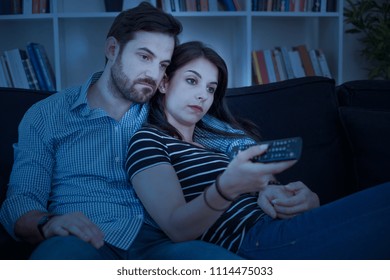 Bored Couple After Binge Watching Streaming Series At Night