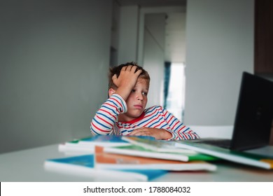 Bored And Sad Kid Looking At Computer, Problems With Online Learning