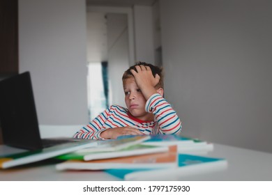 Bored And Sad Kid Looking At Computer, Problems With Online Learning