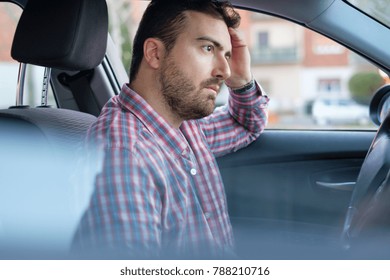 Bored And Tired Man Driving His Car