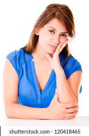 Bored Woman Looking Very Frustrated - Isolated Over A White Background