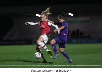 BOREHAMWOOD, HERTFORDSHIRE / UNITED KINGDOM - SEPTEMBER 26 2019: Arsenal's Jill Roord in action against Fiorentina Women's FC in the UEFA Women's Champions League.