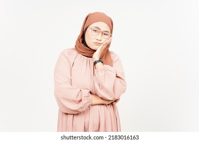 Boring gesture of Beautiful Asian Woman Wearing Hijab Isolated On White Background - Shutterstock ID 2183016163