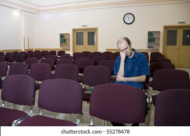 Boring Lecture. Alone Sleeping Student In Empty Auditorium