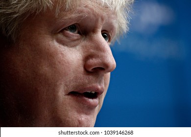 Boris Johnson, Secretary of State for Foreign Affairs gives a press conference in Brussels, Belgium on   Apr. 05, 2017.