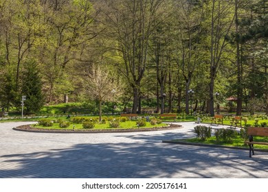 Borjomi, Georgia Green Park At Hot Water Spring In Georgian Spa Resort