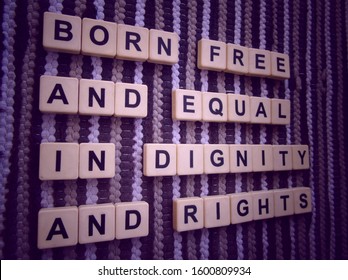 Born free and equal in dignity and rights, word cube with background. - Shutterstock ID 1600809934
