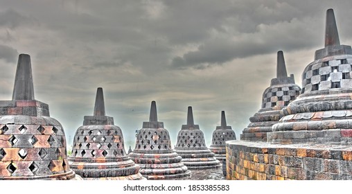 Borobudur temple detail, sacred temple in Java, Indonesia