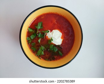 Borsch In A Bowl On White Background