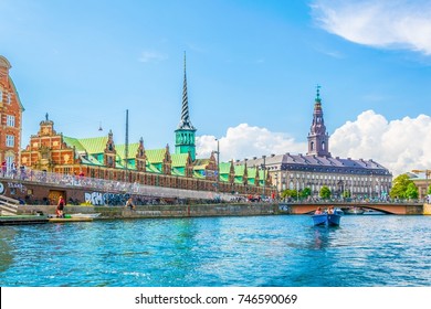 The Borsen And Christiansborg Slot Palace In Slotsholmen, In Copenhagen, Denmark
