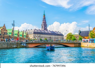 The Borsen And Christiansborg Slot Palace In Slotsholmen, In Copenhagen, Denmark
