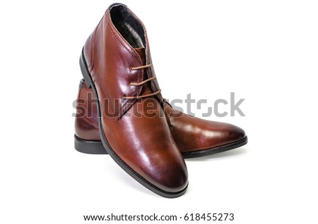 Borwn leather men shoes isolated on white background. Side view