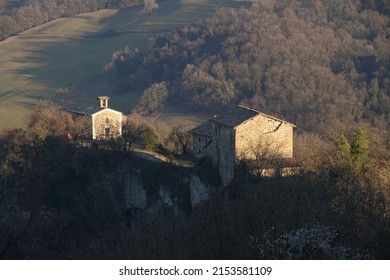 Borzano, Albinea, Reggio Emilia, Emilia Romagna, Italy: 06.02.2018; aerial view of Borzano castle