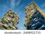 The Bosco Verticale residential complex in Milan, Italy, in winter, is one of the most famous skyscrapers globally and has received prestigious awards.