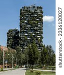 The Bosco Verticale (Vertical Forest), a complex of two residential skyscrapers located in the Porta Nuova district of Milan, Italy