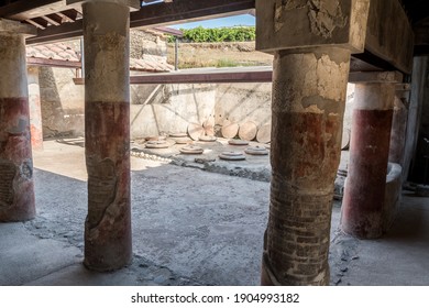 Boscoreale, Italy, August 4, 2020 - Villa Regina In Villa Boscoreale, Ancient Roman Country Farm Destroyed By The Eruption Of The Mount Vesuvius Or Vesuvio Volcano, Campania, Italy