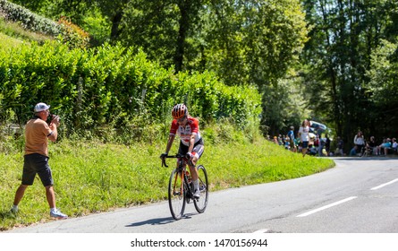 Bosdarros, France - July 19, 2019: The Canadian Female Cyclist Karol-Ann Canuel Of  Boels Dolmans Cycling Team Rides In Bosdarros During La Course By Le Tour De France 2019