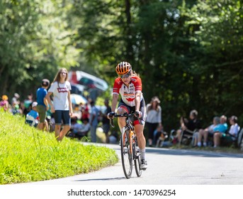 Bosdarros, France - July 19, 2019: The Canadian Female Cyclist Karol-Ann Canuel Of  Boels Dolmans Cycling Team Rides In Bosdarros During La Course By Le Tour De France 2019