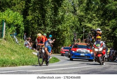 Bosdarros, France - July 19, 2019: The Belgian Cyclist Dylan Teuns Of Team Bahrain-Merida Riding During Stage 13, Individual Time Trial, Of Le Tour De France 2019.