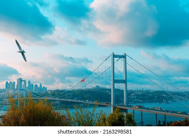 Bosphorus Bridge Or 15th July Martyrs' Bridge In Istanbul. Travel To Istanbul Background Photo. Selective Focus.