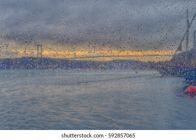 Bosphorus Bridge, Behind Rain Drops Istanbul