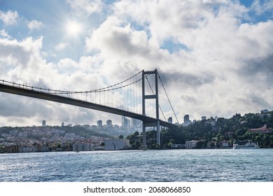 Bosphorus Bridge Between Europe And Asia In Istanbul. Side View.