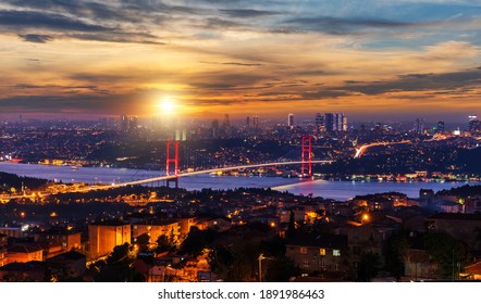 The Bosphorus Bridge, Istanbul At Sunset, Turkey