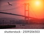 Bosphorus Bridge (July 15 Martyrs Bridge) evening view from Ortaköy. Istanbul night view.