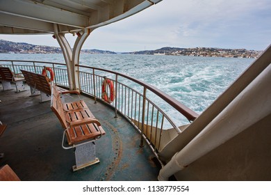 Bosphorus Cruise On The Ferry, Empty Shops Overlooking The Bay