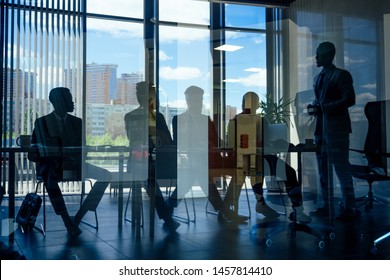 Boss Afro Businessmen Talking With Arab Partners Colleague, Multiethnic Team In The Office With Panorama Window.