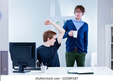 Boss Disgusted Because Of Body Odour Coming From Employee's Pit Stains And Lack Of Workplace Hygiene