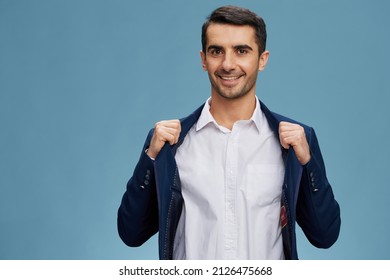 Boss Holding On To The Jacket Business Process Quiet Confidence Blue Background