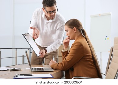 Boss Scolding Employee In Office. Toxic Work Environment