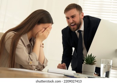 Boss Screaming At Employee In Office. Toxic Work Environment