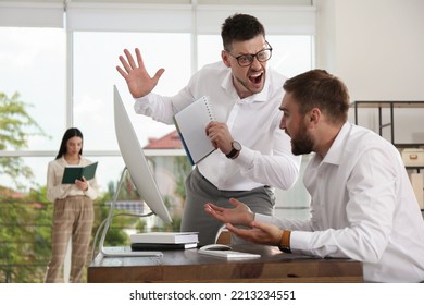 Boss Screaming At Employee In Office. Toxic Work Environment