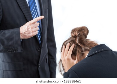 Boss threatening with finger his employee, isolated - Shutterstock ID 182838461