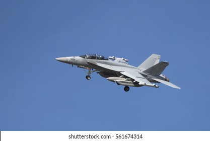 BOSSIER CITY, LA., U.S.A. ?? JAN. 22, 2017: A U.S. Navy EA-18G Growler Approaches Barksdale Air Force Base.