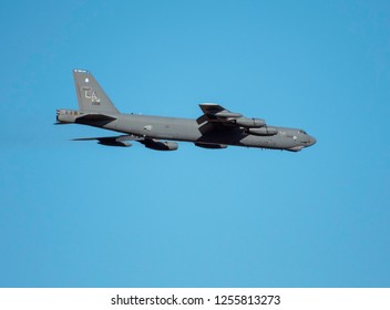 BOSSIER CITY, LOUISIANA, U.S.A.- Dec. 4, 2018: A U.S. Air Force B-52 Bomber Prepares To Land At Barksdale Air Force Base.
