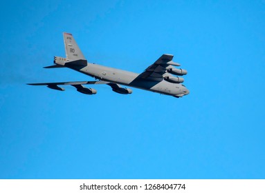 BOSSIER CITY, LOUISIANA, U.S.A.- DEC. 4, 2018: A U.S. Air Force B-52 Bomber From Barksdale Air Force Base Flies Over The City.