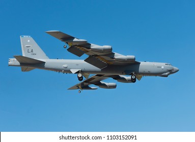 BOSSIER CITY, LOUISIANA, U.S.A.- May 30, 2018: A U.S. Air Force B-52 Bomber Prepares To Land At Barksdale Air Force Base.
